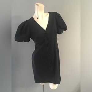 New J. Crew Puff Sleeves Button Front  Mini Black Cotton Dress Size 10